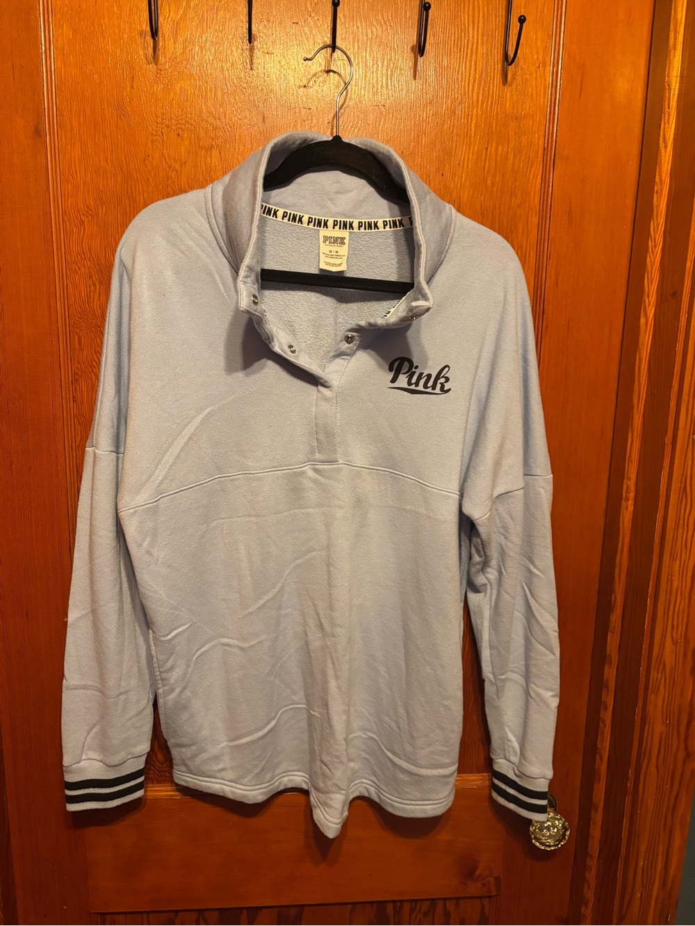 PINK Victoria's Secret Light Blue Pullover Polo with Navy Script
